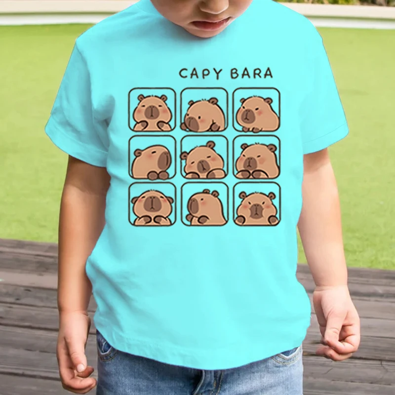 Children's Clothing Kawaii Cartoon Capybara Print Short Sleeve T-shirt Cute Capybara Lover Gift Animal Capybaras Harajuku Tshirt 4
