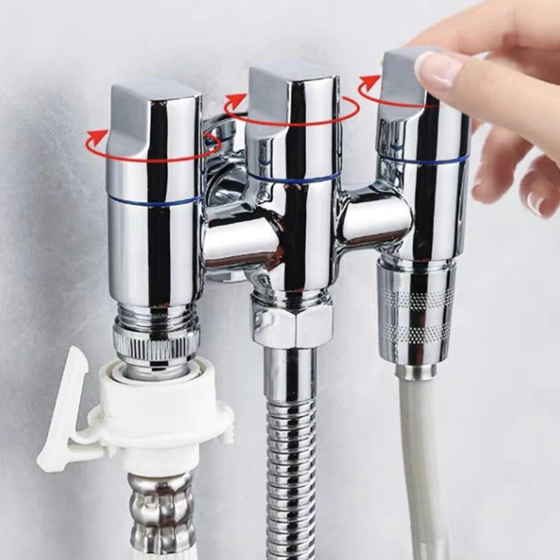 G1/2 Copper Three-way Filling Angle Valve Wall Mount Multifunctionwater Cleaning Sprayer Three-control Faucet Bathroom Fixture