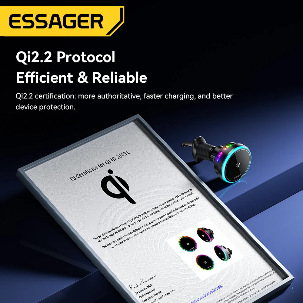 Caricabatterie wireless magnetico Essager da 25 W per Huawei, Xiaomi, iPhone 17, 16 Pro, MacSafe, supporto per telefono da auto RGB, ricarica rapida._voghion.com