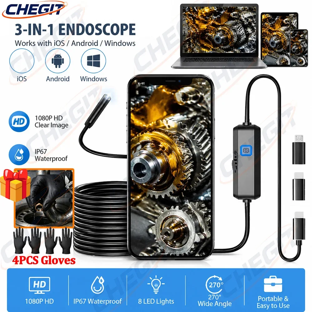 Max 16.4ft Endoscope Automotive Boroscope Inspection Device Camera 8mm For IOS Android Smart Phone Type C Cars Mobile 1
