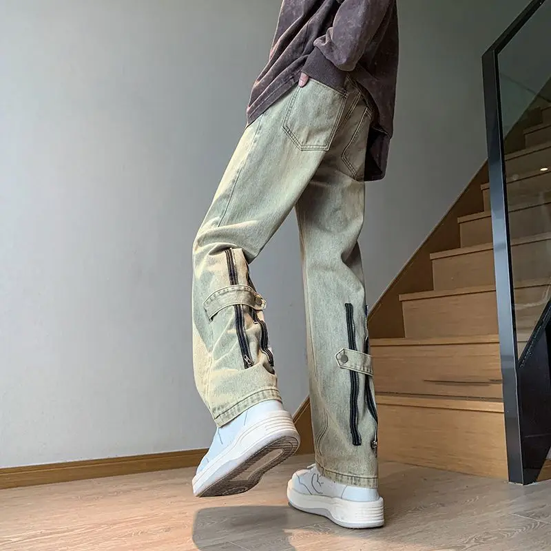 Straight Retro Men's Jeans Washed Xs Boot Cut Low Rise Slim Fit Man Cowboy Pants Casual Goth Stylish Classic Punk Baggy Trousers houzhou camouflage green cargo pants women y2k hippie low rise jeans retro streetwear harajuku army wide leg denim trousers