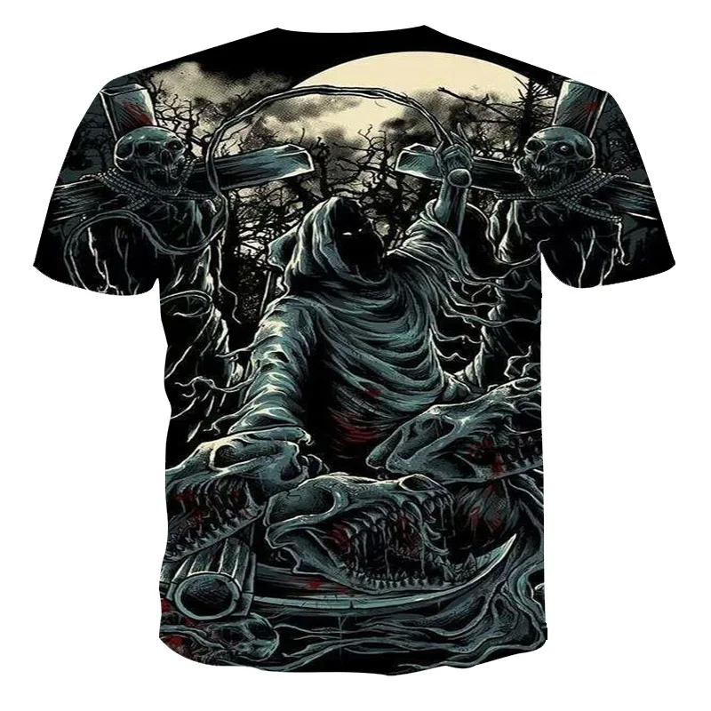 New 3d Printing Horror Skull Men's Tshirt Street Fashion Personality
