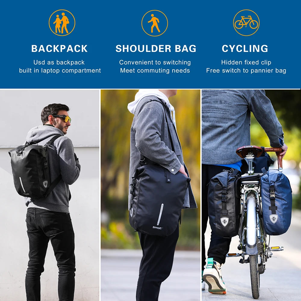 

Rhinowalk Bicycle Bag&Pannier Waterproof Bike Bag 20L Multifunctional Rear Rack Pannier Bag Blue&Black Travel Cycling Bag