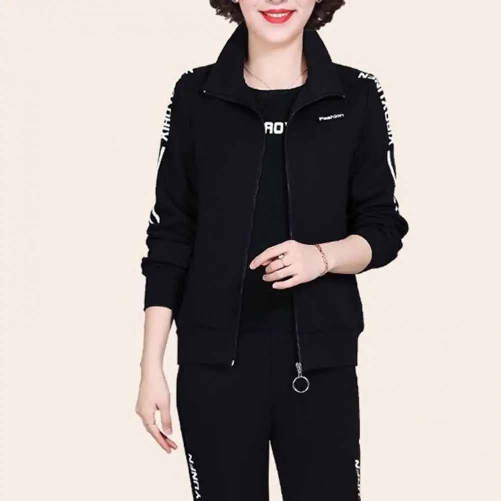 

Fall Trousers Set Stylish Mid-aged Women's Winter Tracksuit 3-piece Set with Cozy Coat Top Loose Pants Plus Size Soft Warm Fall