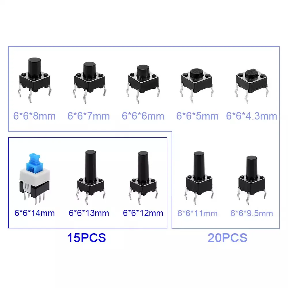 180pcs 10 Types Button Switch Kit