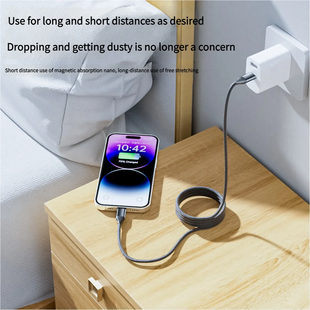 240W 마그네틱 USB-C 고속 충전 케이블, 휴대용 접이식 엉킴 방지, 아이폰, 화웨이, 노트북, 차량용 여행 액세서리