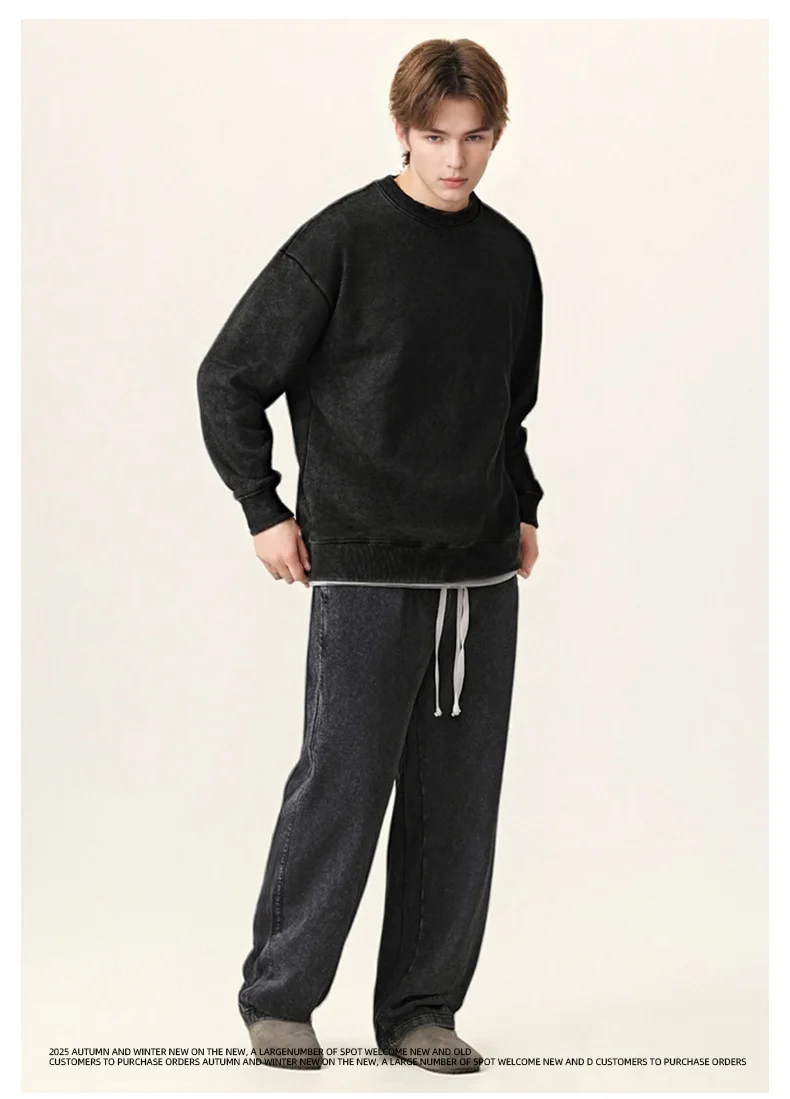 2024 Winter männer Schneeflocke Muster Sportswear Hosen Set Warme Retro Lose Rundhals Sportswear Casual Zwei Stück Set – Detail 2