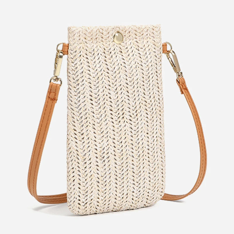 

Women Fashion Woven Straw Crossbody Bag Bohemian Summer Beach Small Rattan Shoulder Bag Solid Mobile Phone Purse
