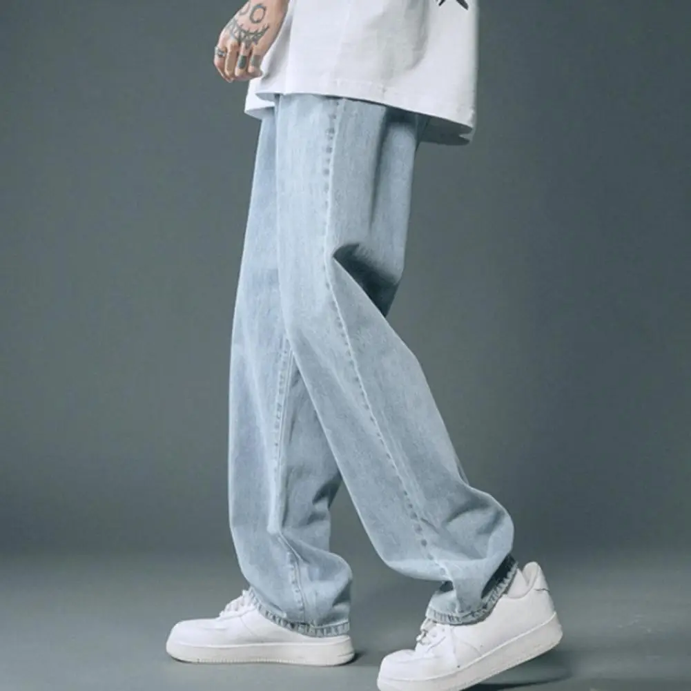 

2023 New Korean Fashion Men's Casual Long Jeans Classic Man Straight Denim Wide-leg Pants Light Men Jean Baggy Pants