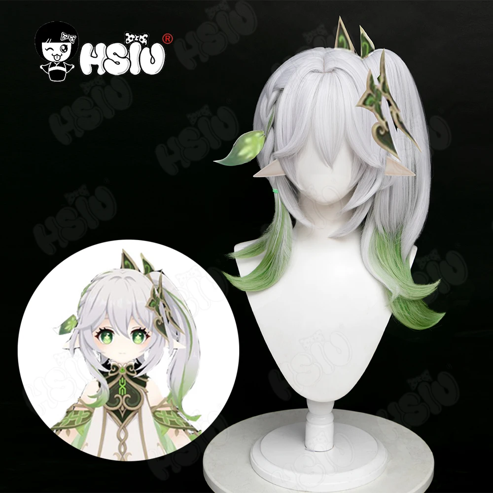 

Sumeru Dendro God Nahida Cosplay Wig Fiber synthetic wig Genshin Impact Silvery-white with gradient grass green ponytail hair