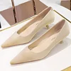 Women 4.5cm High Heels Versatile Apricot Pink Party Pumps Lady Fashion Pointed Toe High Heels Female Concise Velvet Daily Shoes 1