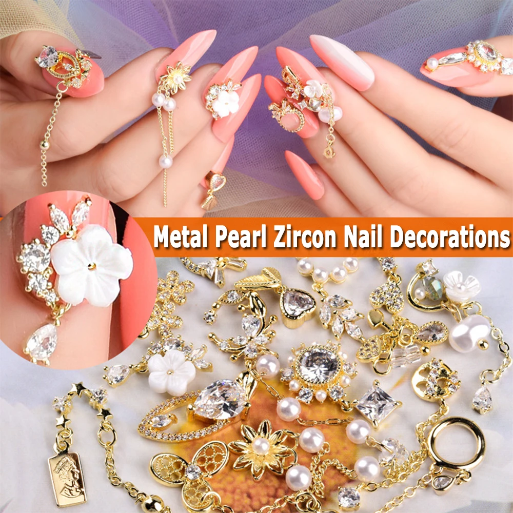 

Metal Zircon Nail Art Decorations Manicure Diamond Nail Art Jewelry 3D Nail Rhinestones Nail Drills Crystal Pendant Chain