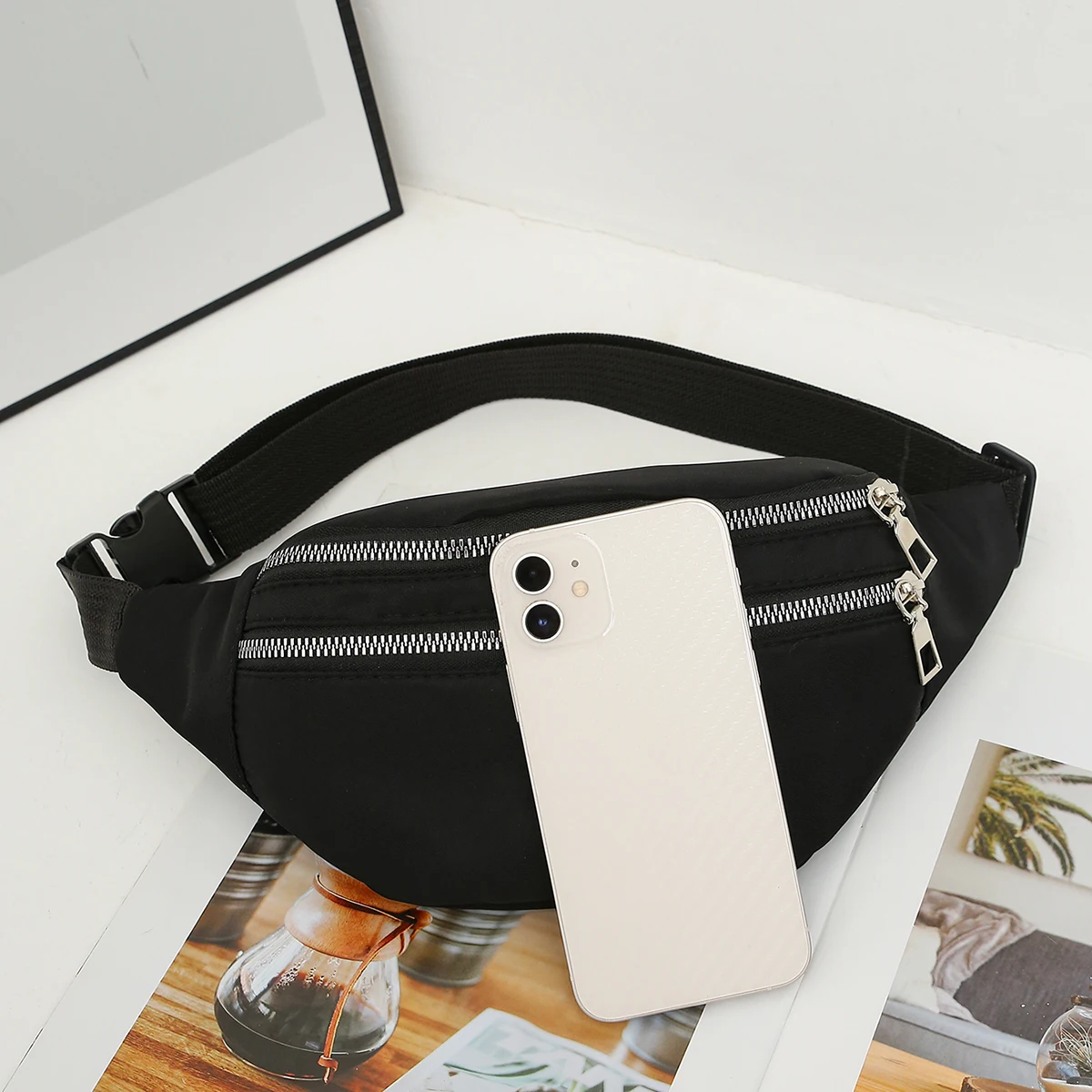 1 Pc Minimalist Multiple Pockets Nylon Waist Bag - Lightweight Bum Bag Crossbody Bag For Women Men For Sports/Daily Use 3