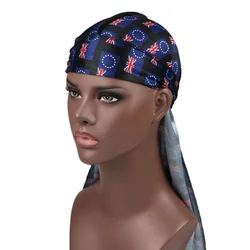 Hot Flag Printed Long Tail Pirate Hat American Lace Up Cap Men Long Tailed Pirate Hat Baotou Hat Headwear Bandanas Hair Cover