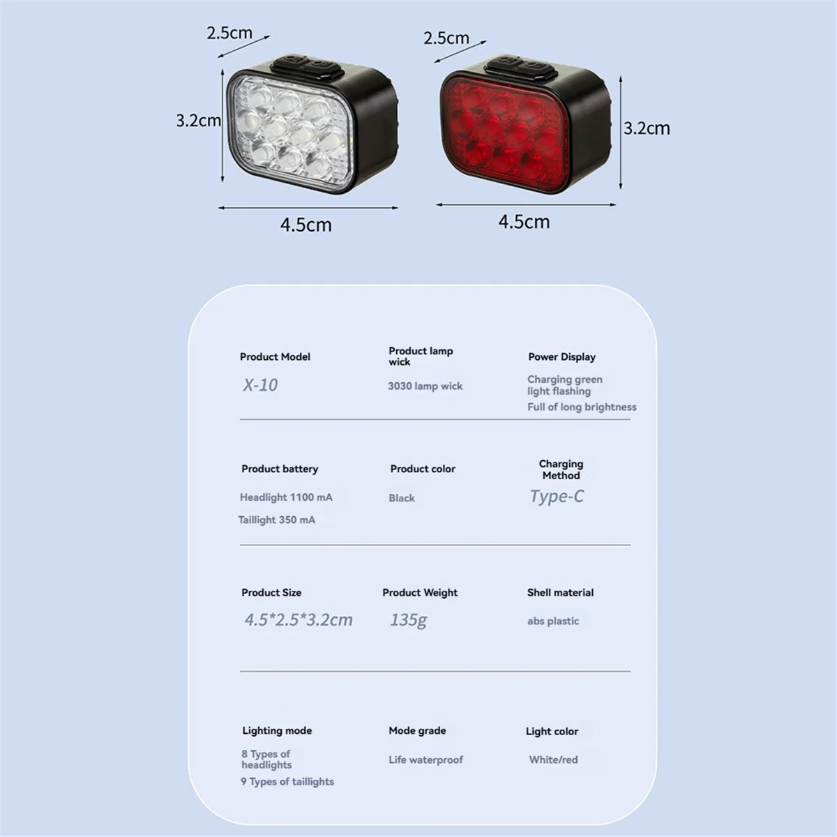 BAAU Bike Light Set Front and Rear USB Charging Mountain Helmet Road Bike Headlight Taillight