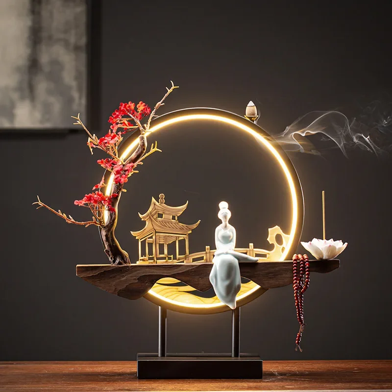 

Light Incense Lotus Ring And Burner Tree Ceramic Simulation USB Ornament Bead Decoration LED Reflux Buddha Office Home