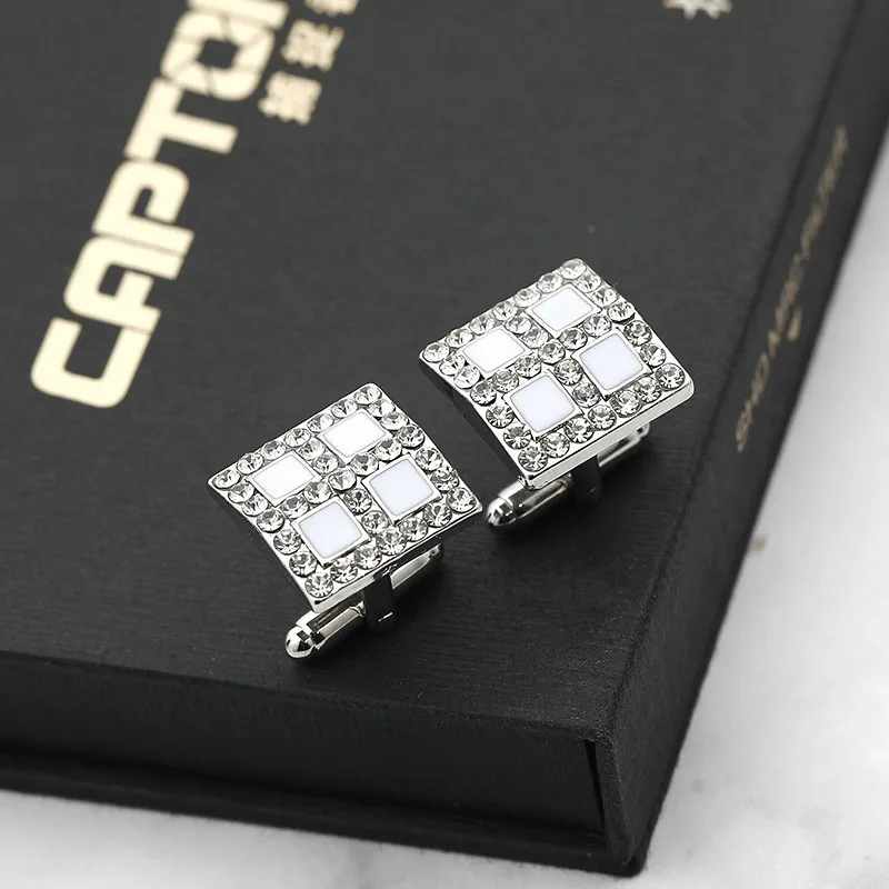 

Square Cufflinks for Mens Boy High Quality Rhinestone Shiny Cufflinks Button Jewelry French Shirt Men's Suit Men Accessories