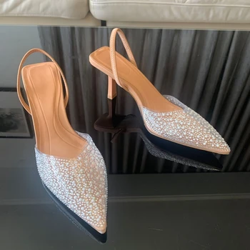 2024 Fashion Summer Women High Heels Pearl Decoration Slingback Woman Pumps Pointed Toe High Heels Sandals Elegant Woman Shoes 1