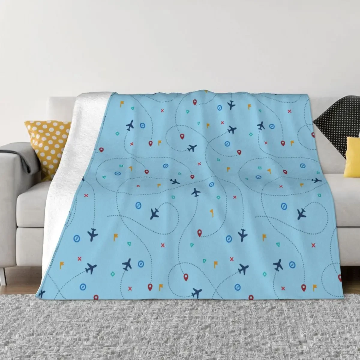 CartoonPlanesBlanketsFleecePrintedPortableWarmThrowBlanketfor