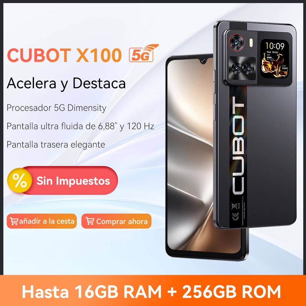 5G Celulares en oferta, Cubot X100, MTK Dimensity 7025, 6nm, 2.5GHz, pantalla de 6.88 pulgadas a 120Hz, smartphone 5G, Android 15, 16GB (8G+8G) de RAM, 256GB de ROM, cámara de 64MP, batería de 5100mAh, telefono celular