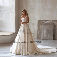 Customized Glitter Square Collar Sleeveless Wedding Dresses Empire Stretch Satin Prom Gowns Zipper Back New Sweep Train Vestido 1