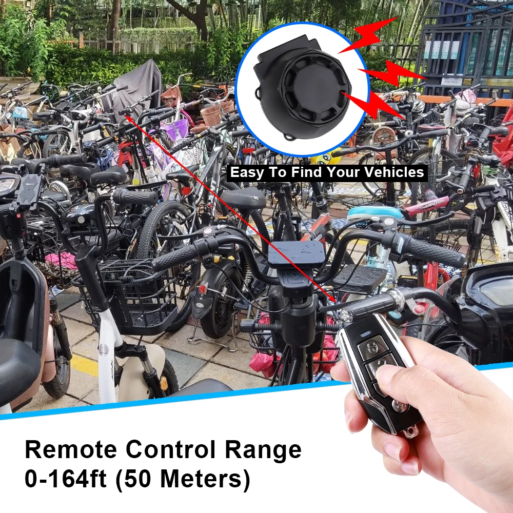 120dB Motorcycle USB-C Charging Remote Control Alarm Waterproof Anti-theft Alarm For Bicycle Vibration Motion Sensor