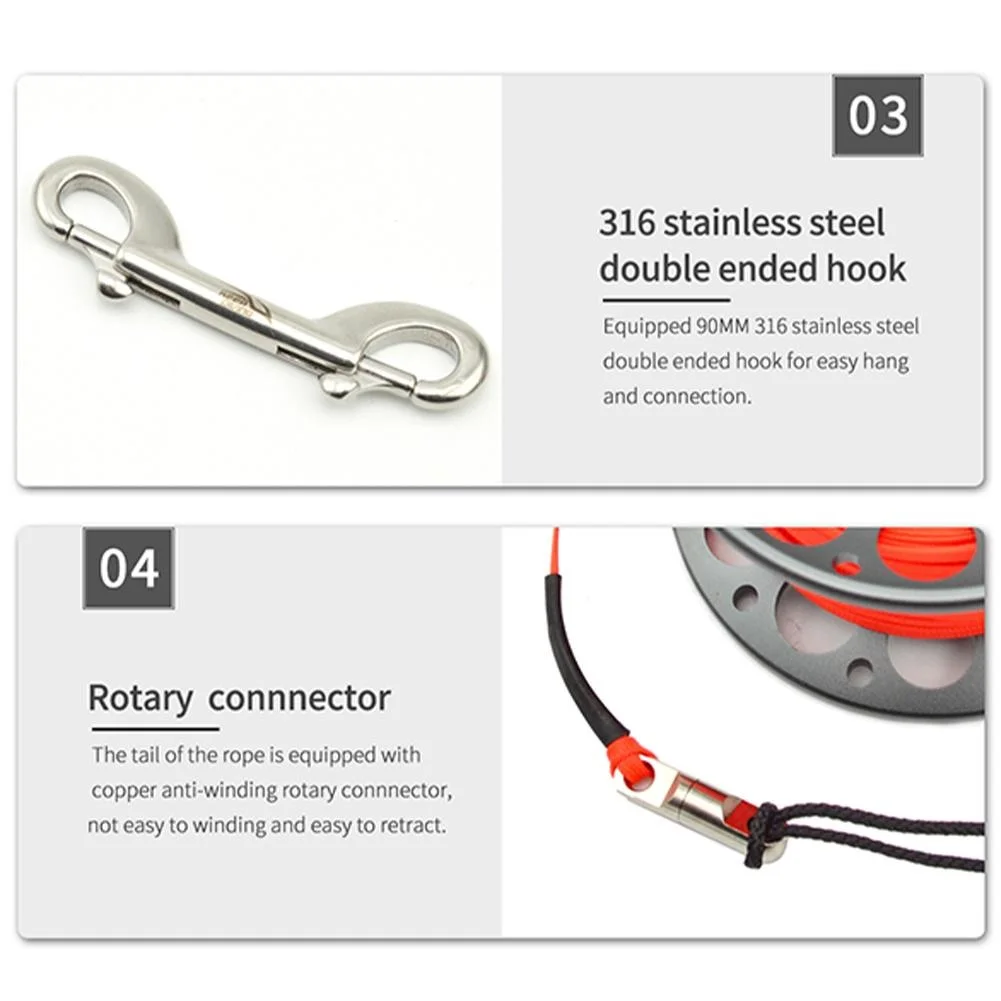 Scuba Diving Aluminum Alloy Spool Finger Reel 15M 30M with Stainless Steel Double Ended Hook for Cave Dive Equipment scuba diving accessories,scuba diving spool