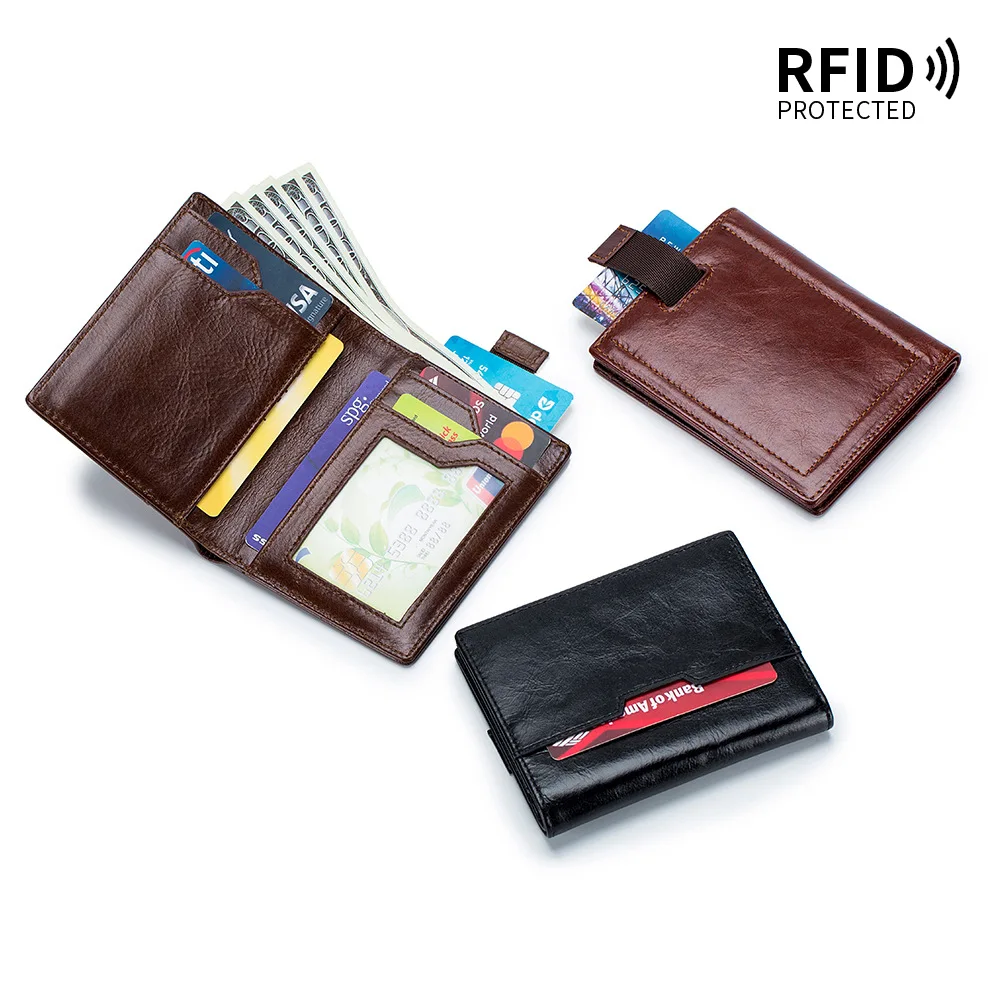 Men's Genuine Leather Wallet Vintage Short Multi Function Business Card  Holder RFID Blocking Zipper Coin Pocket Money Clip - AliExpress