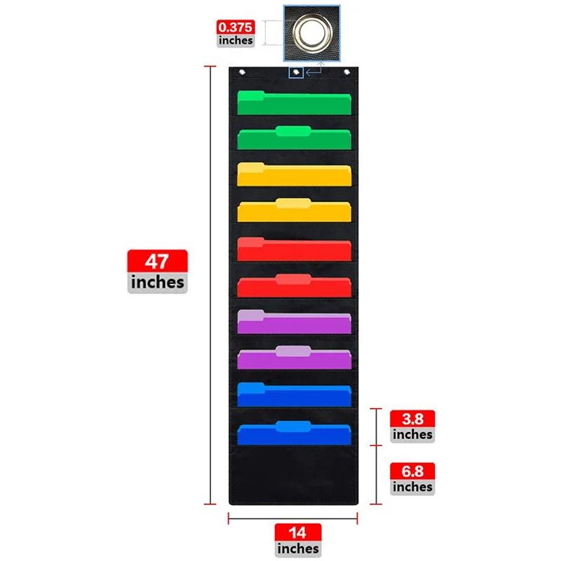 Description Picture 2 of itemHanging File Folder Organizer Over The Door Wall Mounted 10 Paper Storage Pockets Chart Home Office Classroom Organization