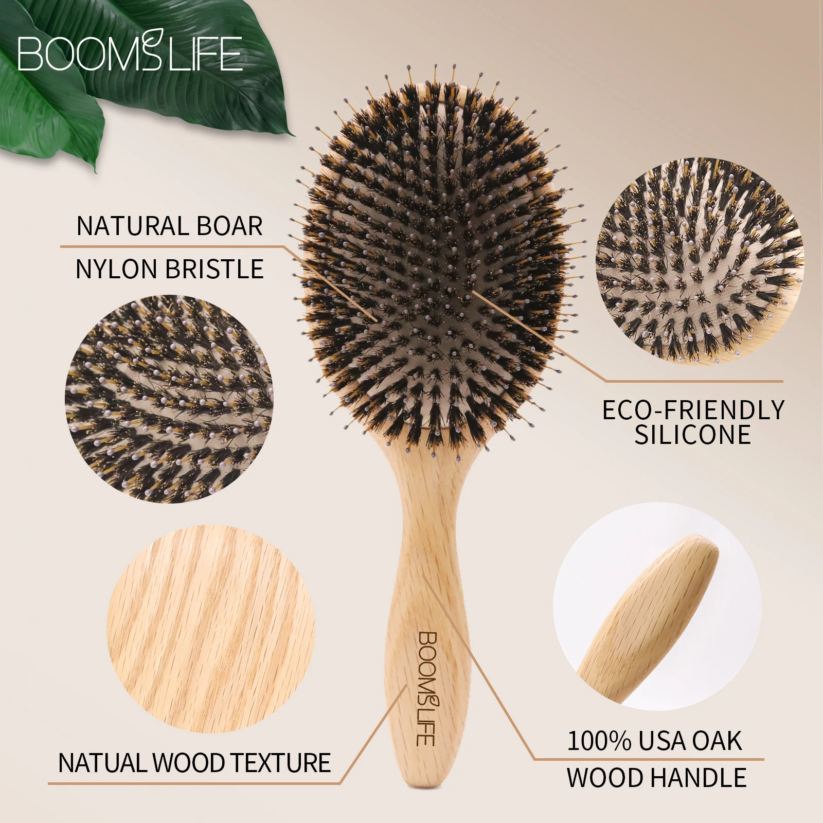 Boar Bristle Hair Brush Women  Scalp Massage Brush Wood Comb For Hair Detangling OAK Wooden Hair Brush Barber 5