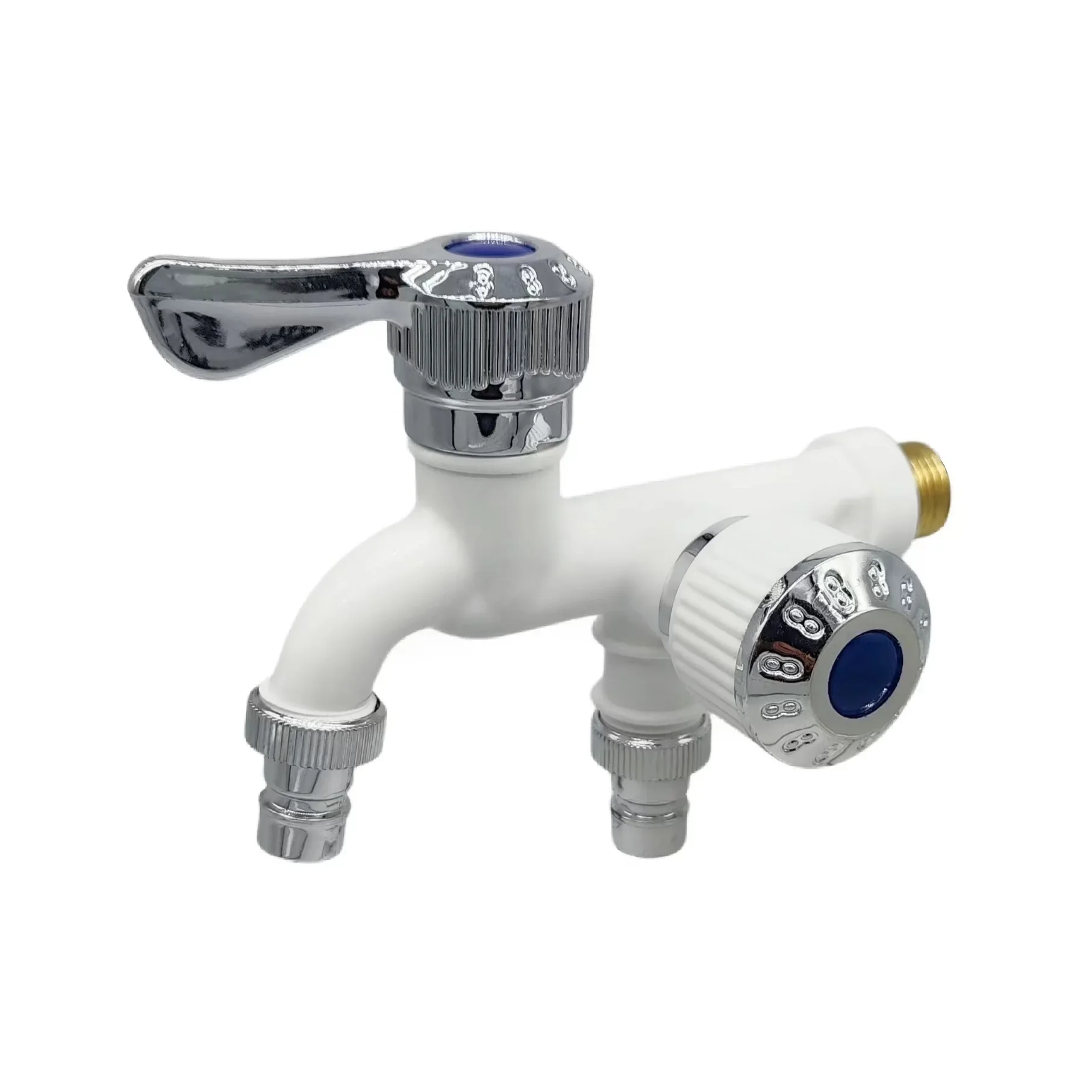 Basin Faucet, Double Outlet Dual Control Water Tap, Home Bathroom Hose Irrigation Fitting Plastic Connector 1/2" Universal Interface