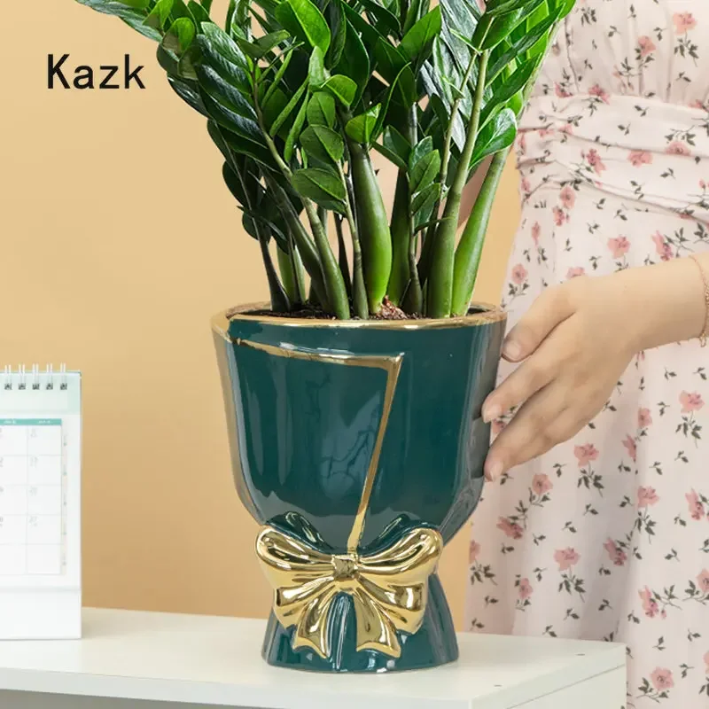 Creative Bowknot Ceramic Vase Nordic Light Luxury Living Room Tabletop Apparatus Ikebana Plant Pots Decorative Home Accessories 3