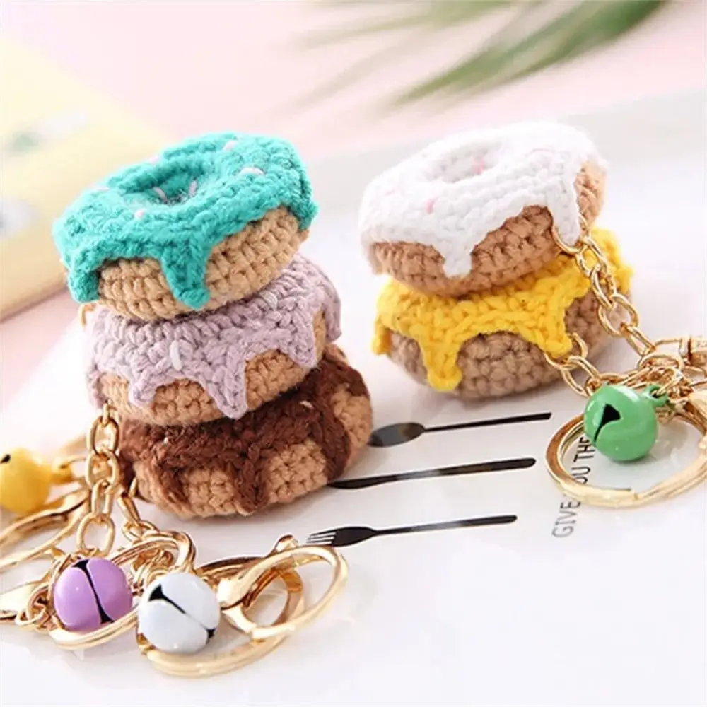 Bag Accessorie Lemon Donut Fruit Keychain Crocheted Watermelon Knitting Car Keychain Strawberry Wool Knitted Keyring Bag Pendant