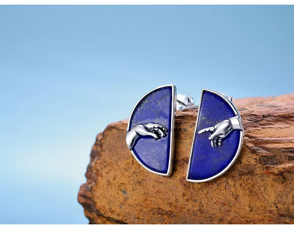 Silver Hand of God from The Creation of Adam Stud Earring