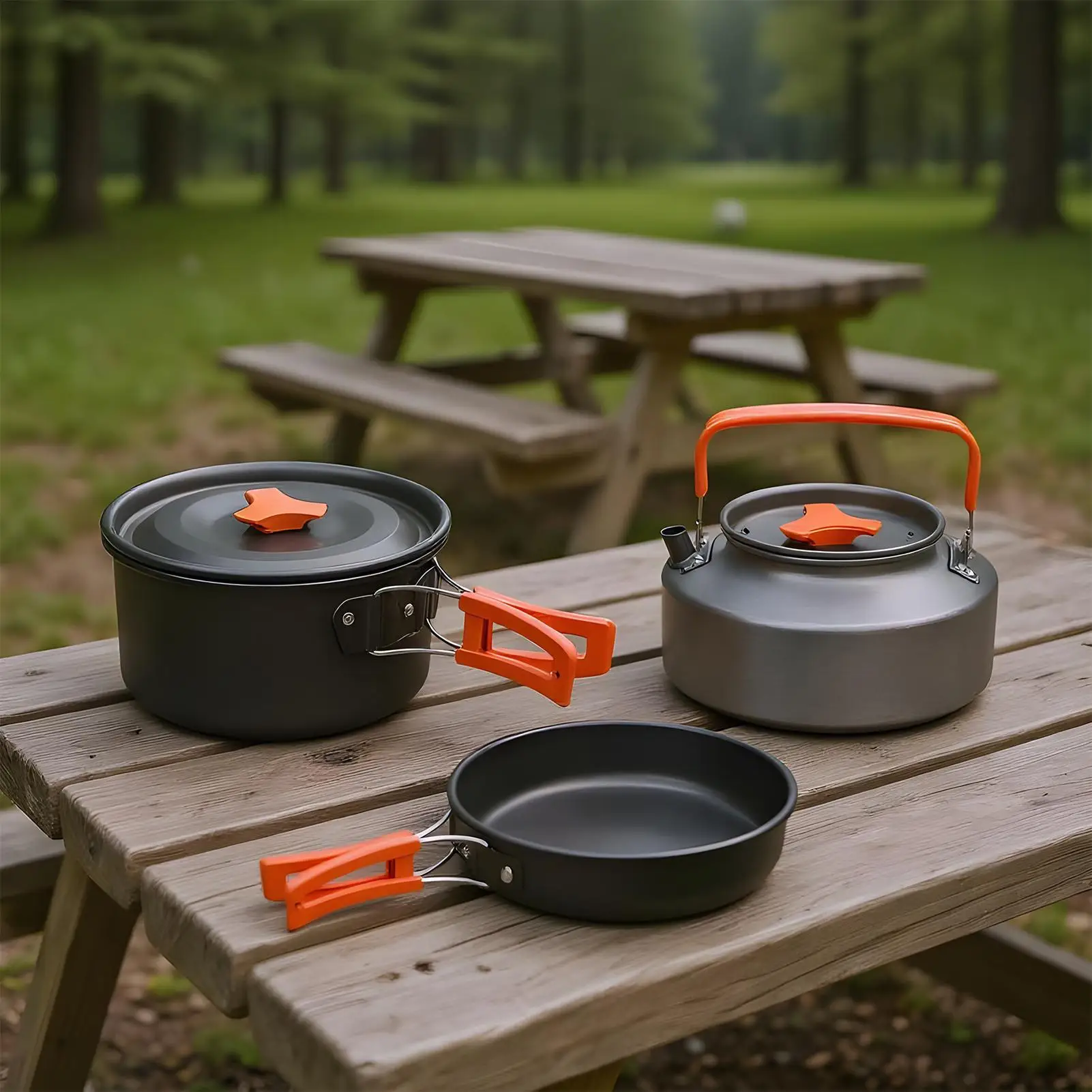 Backpacking Cooking Set Foldable Camping Cookware Kit Cup Knives Fork Spoon Nonstick Utensils For Outdoor Kitchen Hiking Travel