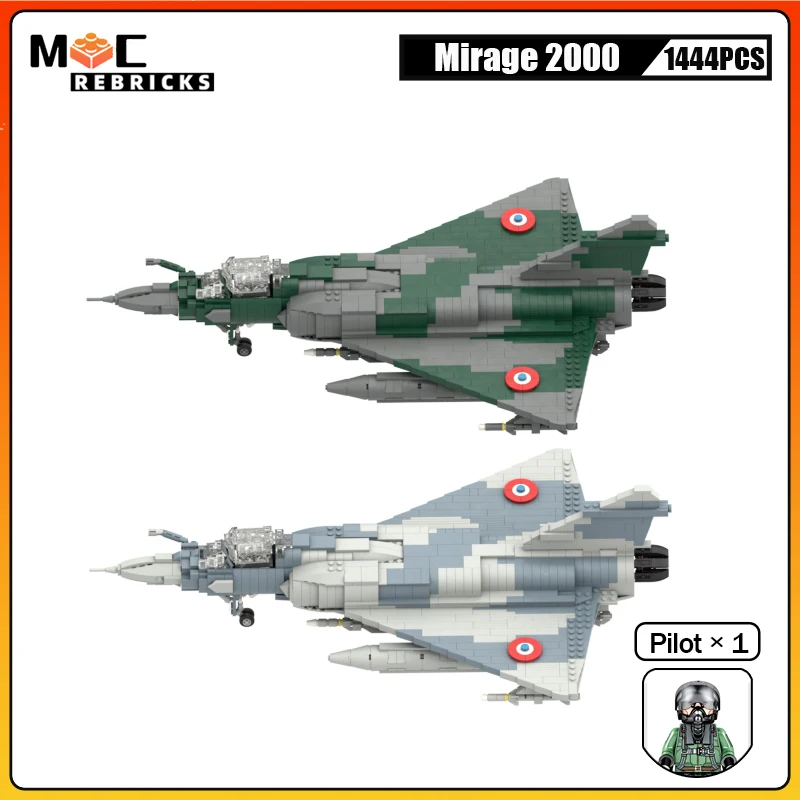 Military Weapons MOC Building Blocks France Airforce Classic Mirage 2000 Fighter Multirole Combat Airplane Bricks Toys for Child image_1