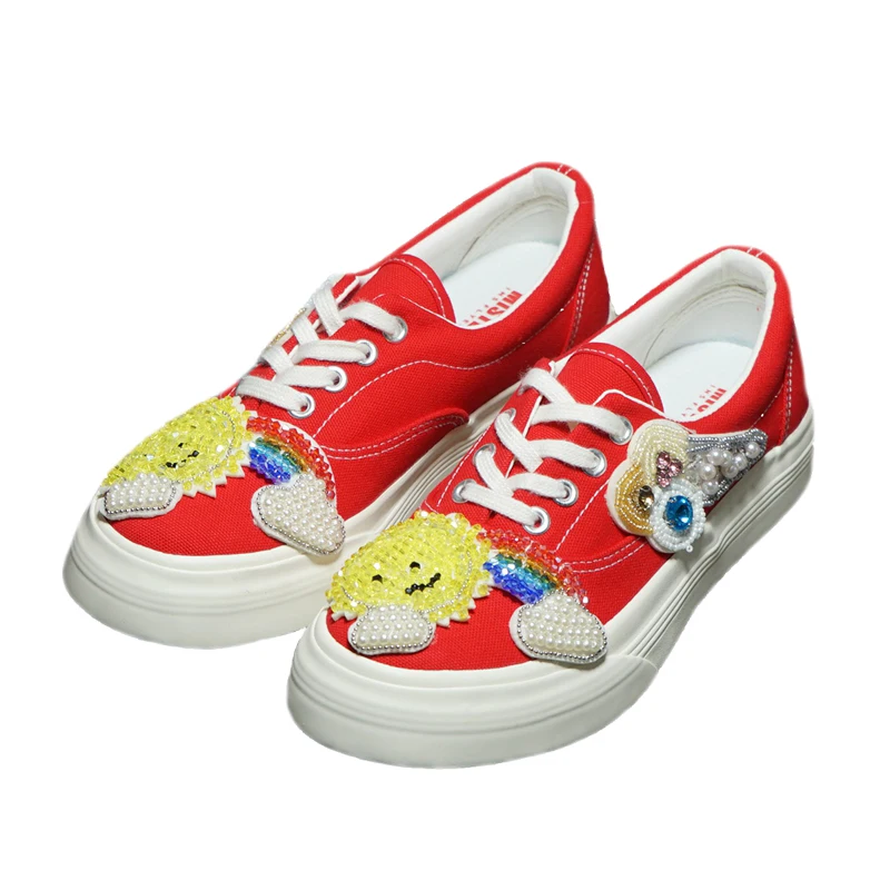 

Rainbow Crystals Women's Casual Canvas Sneakers Fashion Platform Low-top Women Sports Tennis Shoes Thick-soled Flats Female