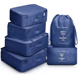 6 - Piece Travel Packing Organizer Set for Clothes, Shoes, and Blanket (Deep blue)