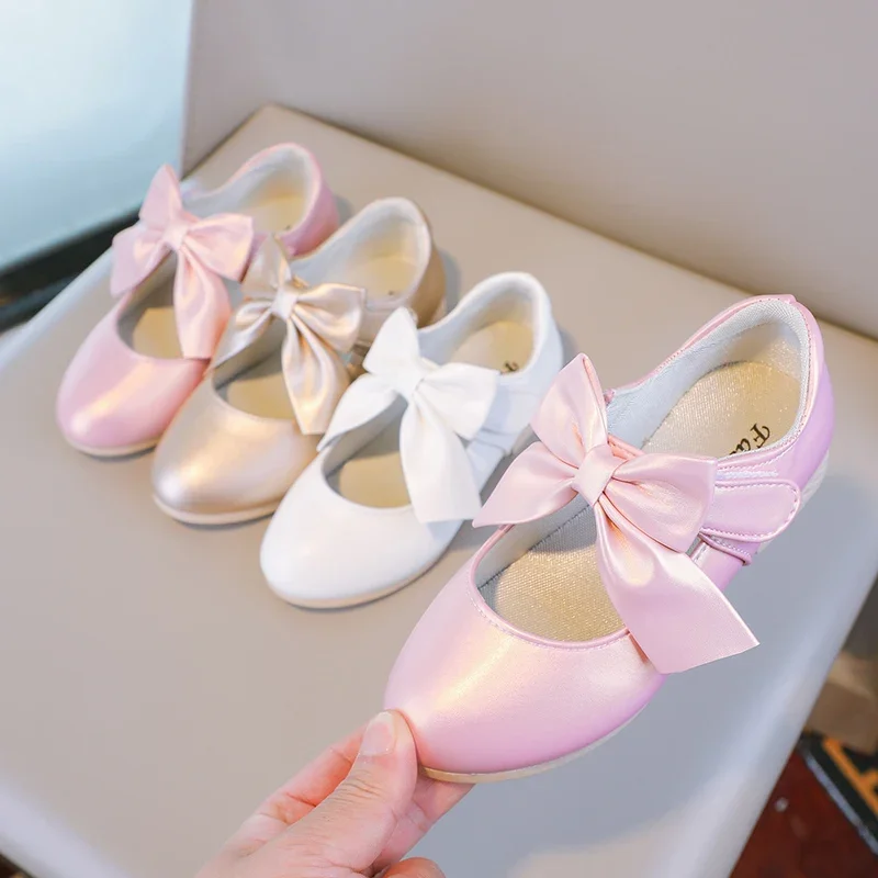 Girls princess shoes shallow bowknot metallic color fashion sweet girl's Mary Janes shoes light non-slip 26-36 kids ballet flats