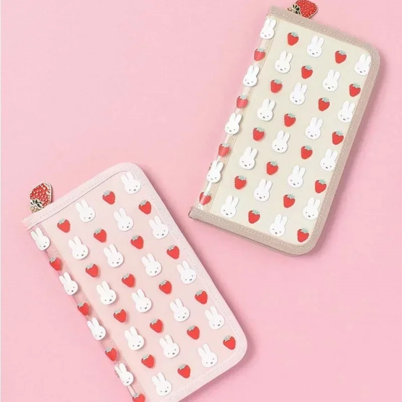Anime Pencil Case Miffys Strawberry Lovely PVC Transparent Small Item Storage Girl Hand Account Bag ID Pack Card Package Student