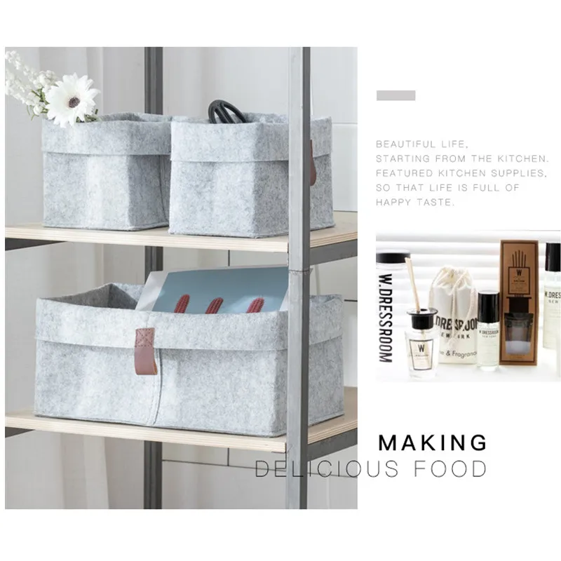 Description Picture 5 of itemNordic Felt fabric Storage Baskets Cosmetics Desktop Organizer Decorative flower basket Kids Toys Sundries Storage Box 화장품 정리