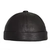 Retro Real Leather Hat Men Genuine Sheepskin Cap Male Brimless Warm Round Skullcap Winter Fashion Docker Sailor Tan Bone Bonnet 4