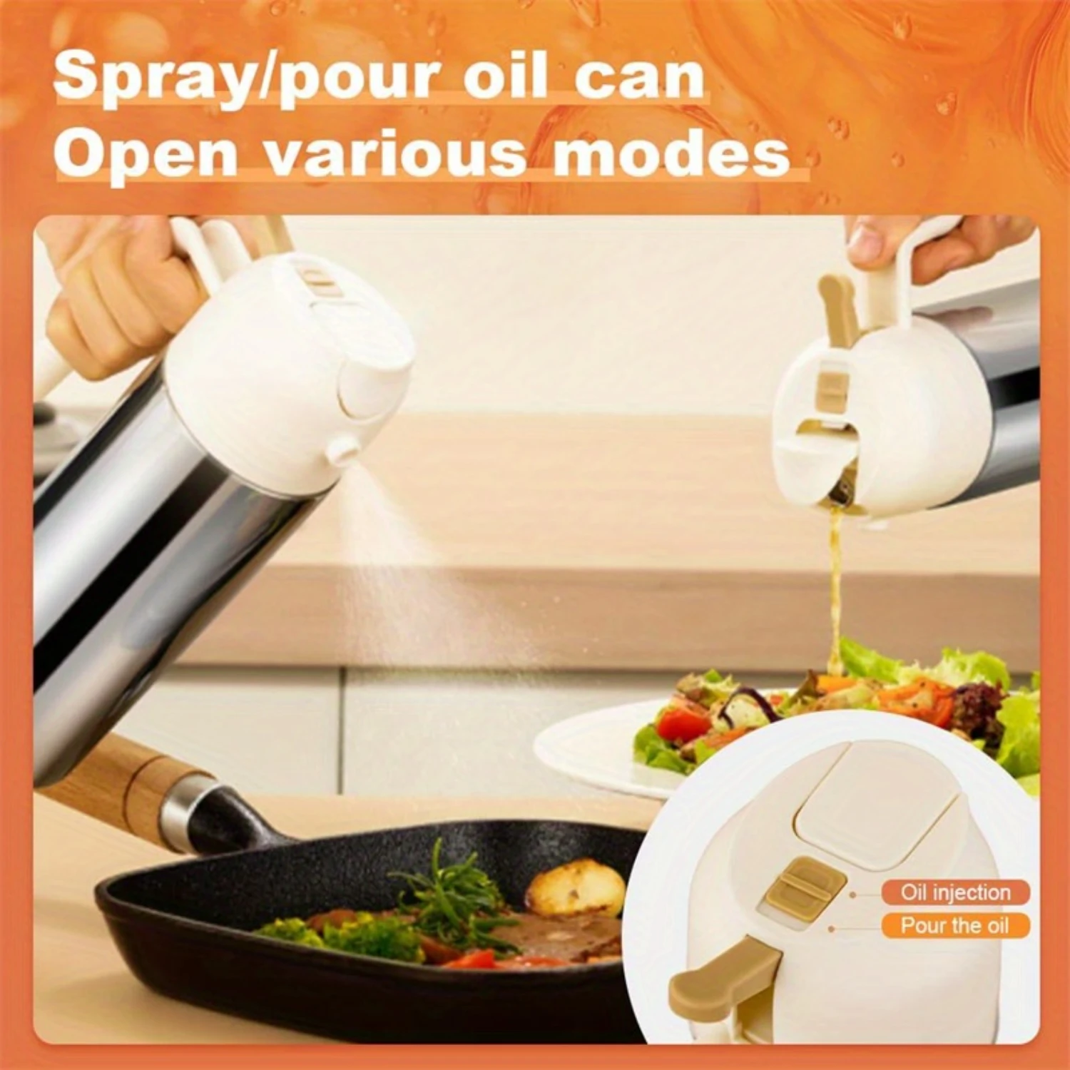 Food-grade Stainless Steel Oil Spray Bottle Can 2-in-1 Oil Sprayer & Dispenser-1Pc