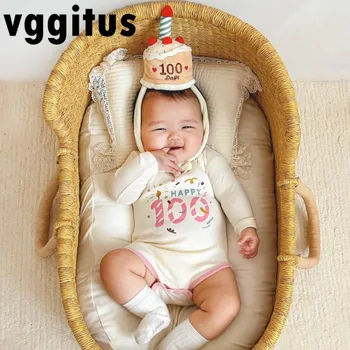Body per Neonati con Cappello a Forma di Torta per Celebrazioni di Compleanno, Tutina a Maniche Corte per Bambini, Abbigliamento Carino per Feste A8104