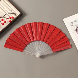 Sparkling Glitter Handheld Folding Fan - Colorful Summer Accessory & Dance Prop (Red)