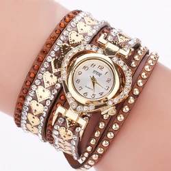 Elegant Women's Rhinestone Heart Dial Velvet Strap Watch (Brown)