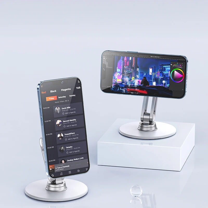 KIMDOOLE Desktop Magnetic Cellphone Stand Rotation Foldable Alloy Aluminum Phone Holder Desk Support for iPhone 12 13 14 Samsung