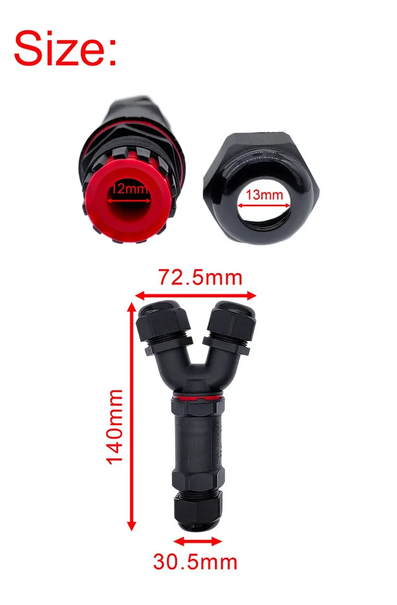 Description Picture 2 of itemY-type wire plug 2pin 3pin 4pin 5pin waterproof cable connector IP68 gland sleeve connectors 3-way quick tee connector