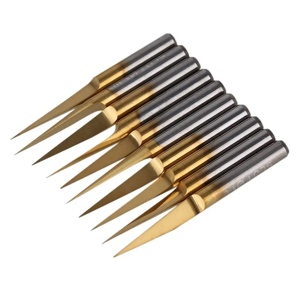 60 Degree Router Bit Engraving CNC Router Bits, 0.1mm 0.004 Tip Width 10 Degree Angle 18 Shank Solid Carbide 3-Flute V Groove Carving Bits - Applications: For Wood V Groove Router Bit