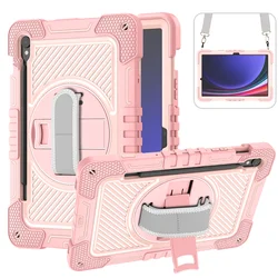 11-Inch Protective Tablet Cover with 360° Rotating Stand, Hand Strap, and Shoulder Strap for S9 S9FE S10 S10FE (RoseGold)